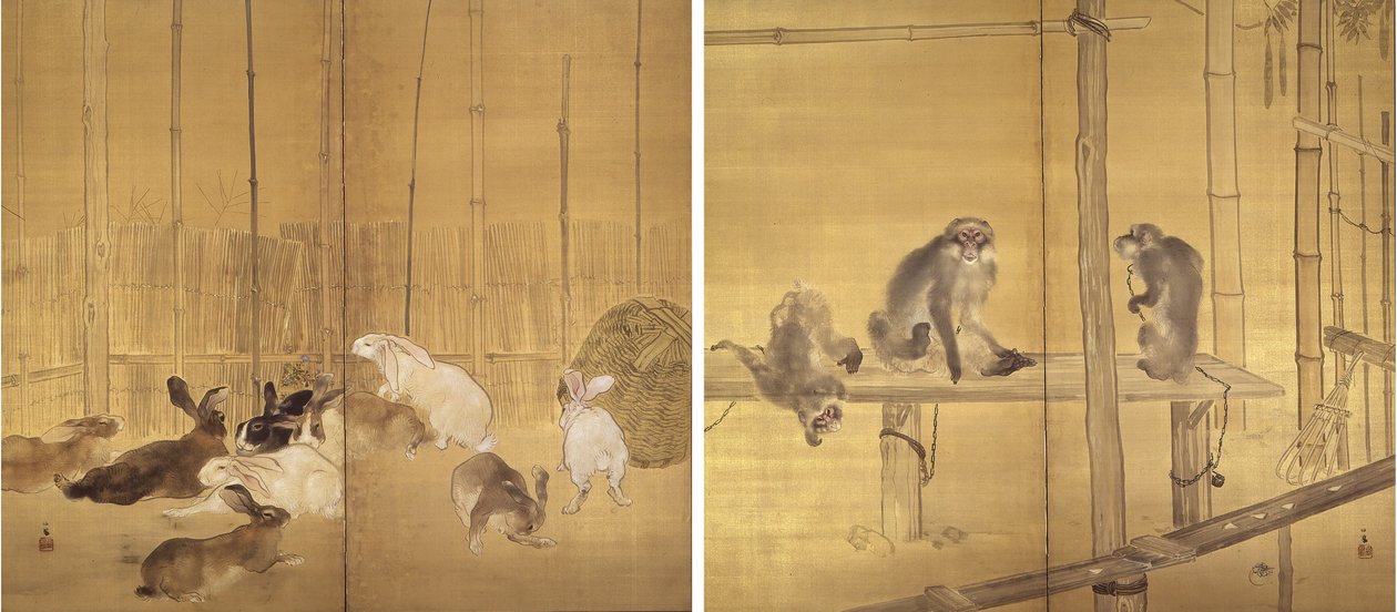 Apen en Konijnen door Takeuchi Seiho