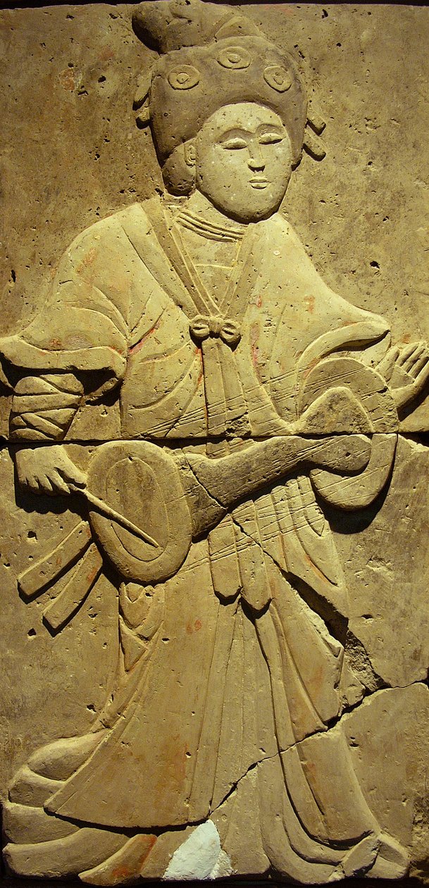 Stele die een muzikant afbeeldt (terracotta) door Tang Dynasty Chinese School