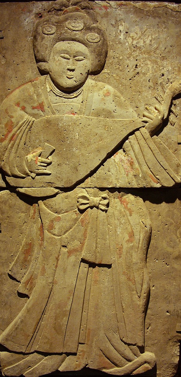 Stele die een muzikant afbeeldt (terracotta) door Tang Dynasty Chinese School