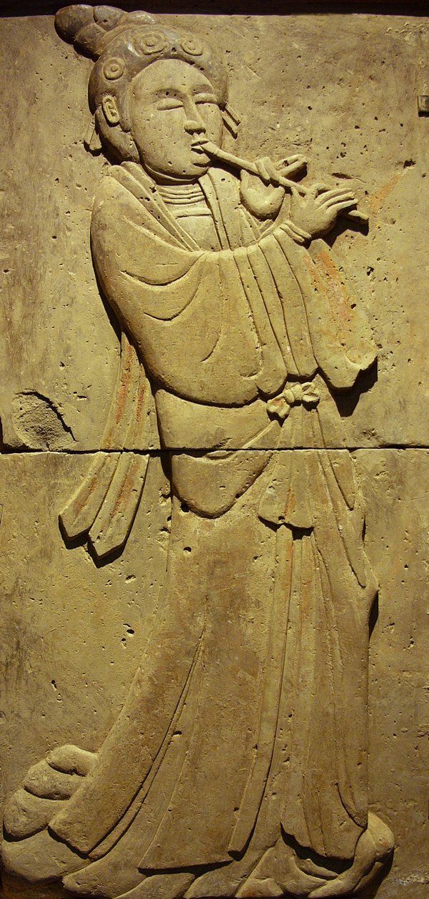 Terracotta stele met muzikant, Tang-dynastie (618-907), ontdekt in de provincie Shaanxi, Steles Forest Museum in Xian. Fotografie, Leonard de Selva, China, 2006 door Tang Dynasty Chinese School