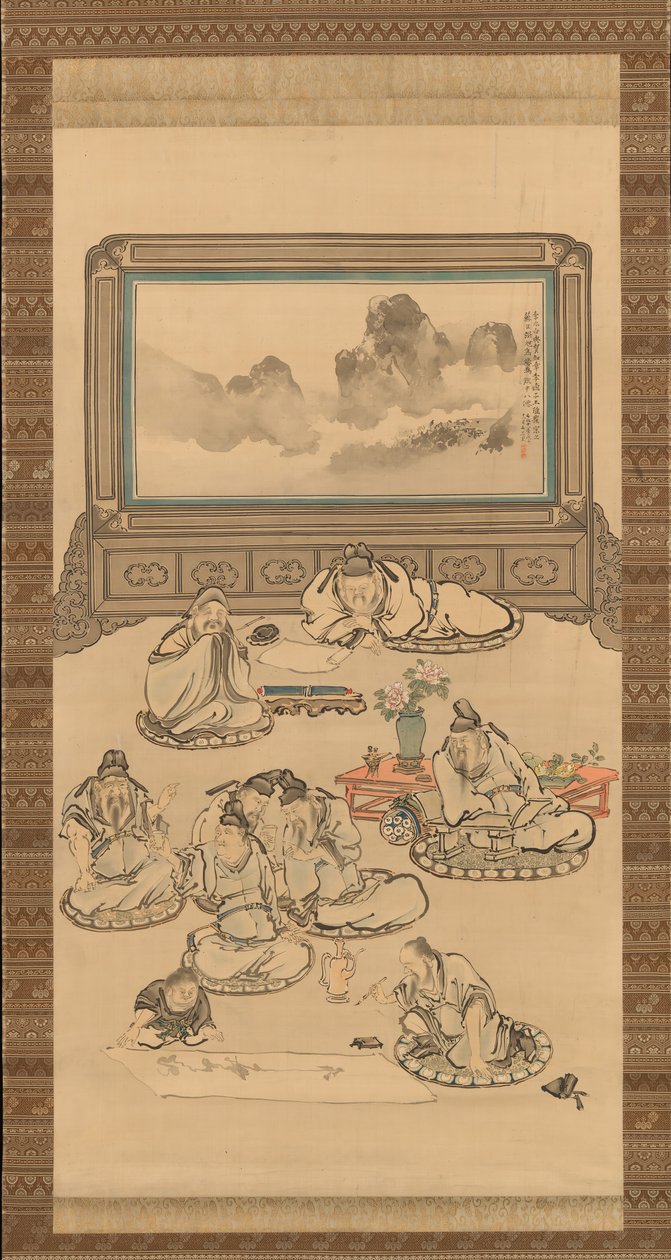 De acht onsterfelijken van de wijnbeker, 1828 door Tani Buncho