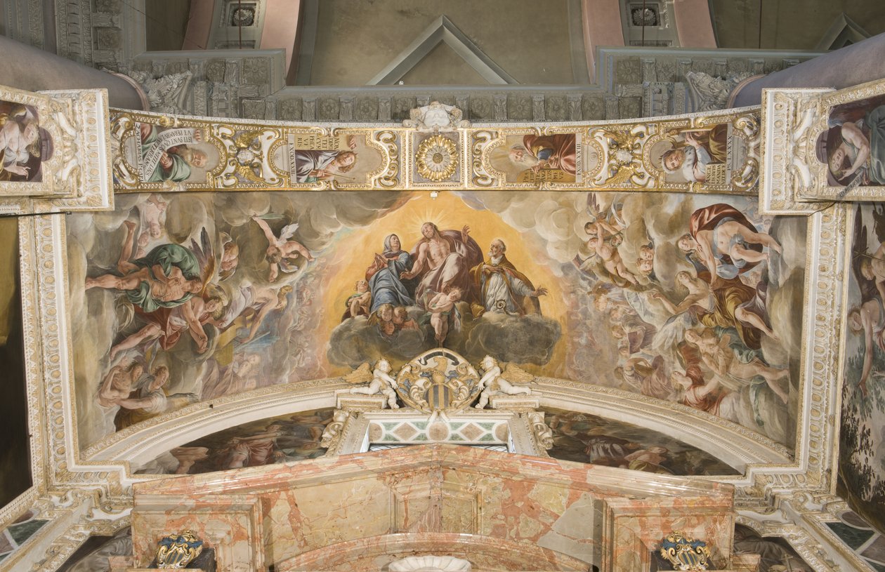 Christus in Glorie met Sint Gaudentius en in de boog Zacharia, Mozes en Koning David door Tanzio da Varallo