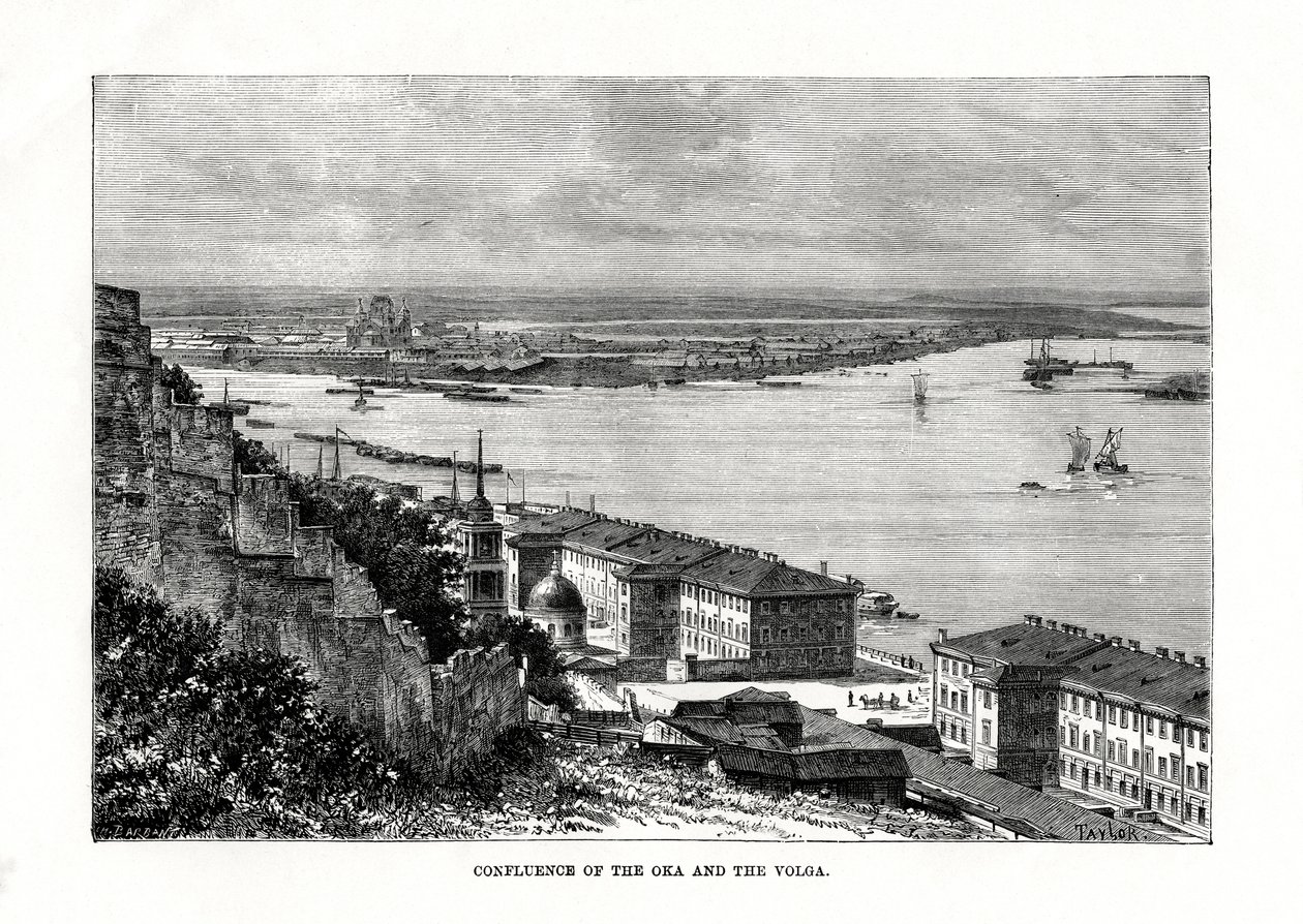 Samenvloeiing van de Oka en de Wolga, Rusland, 1879 door Taylor
