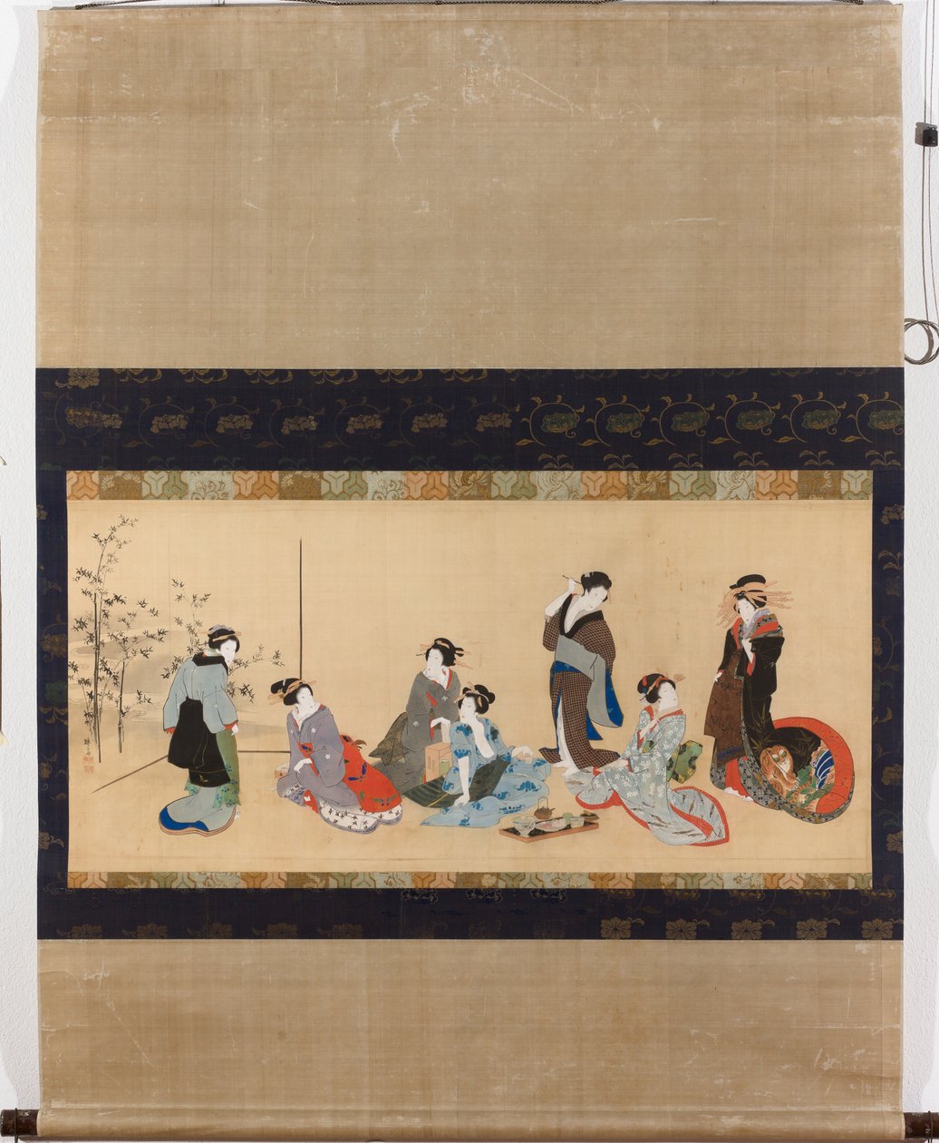 Vrouwelijke parodie op de Zeven Filosofen van het Bamboebos Detail door Teisai Hokuba