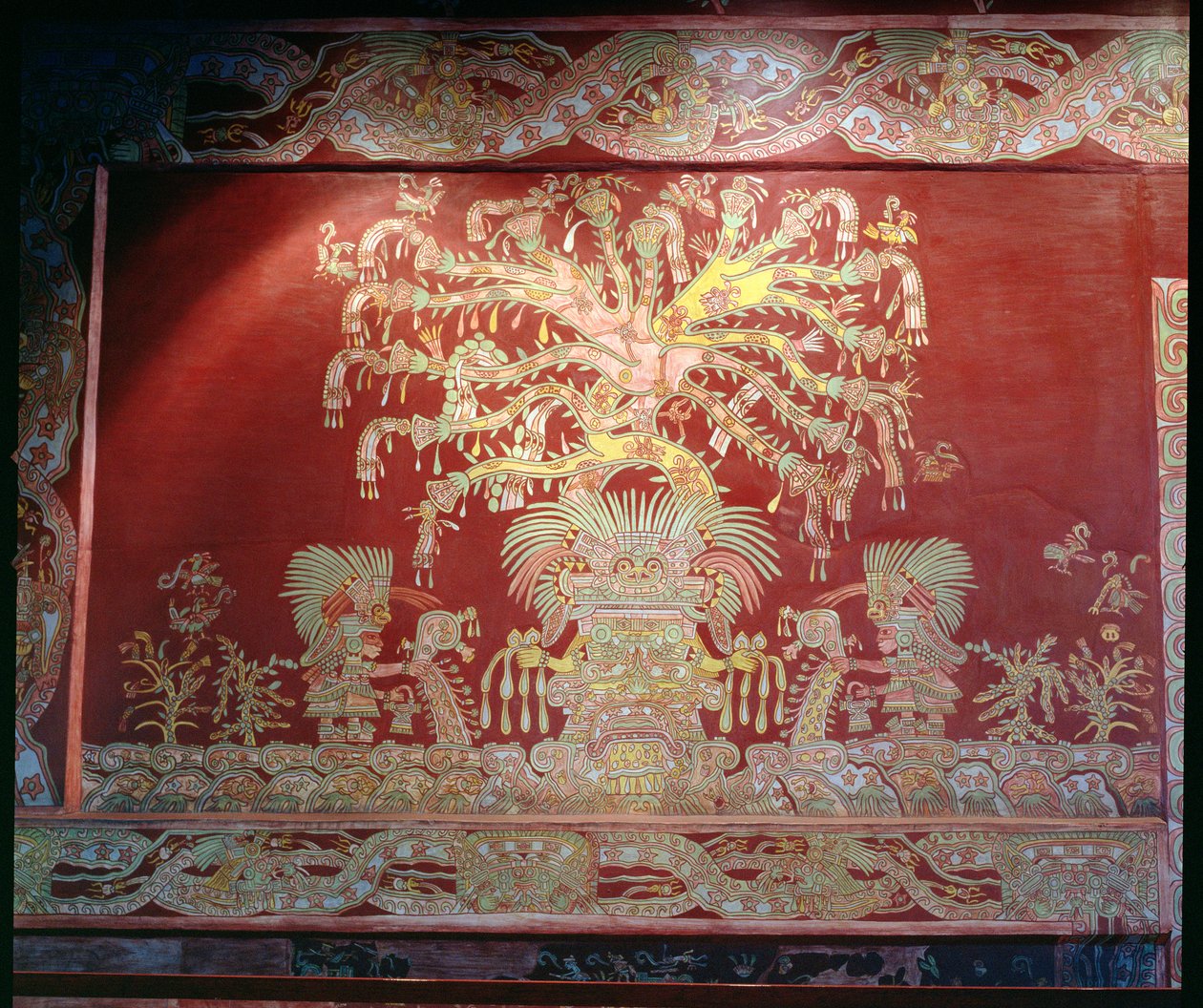 Reproductie van de fresco uit het paleis van Tepantitla door Teotihuacan