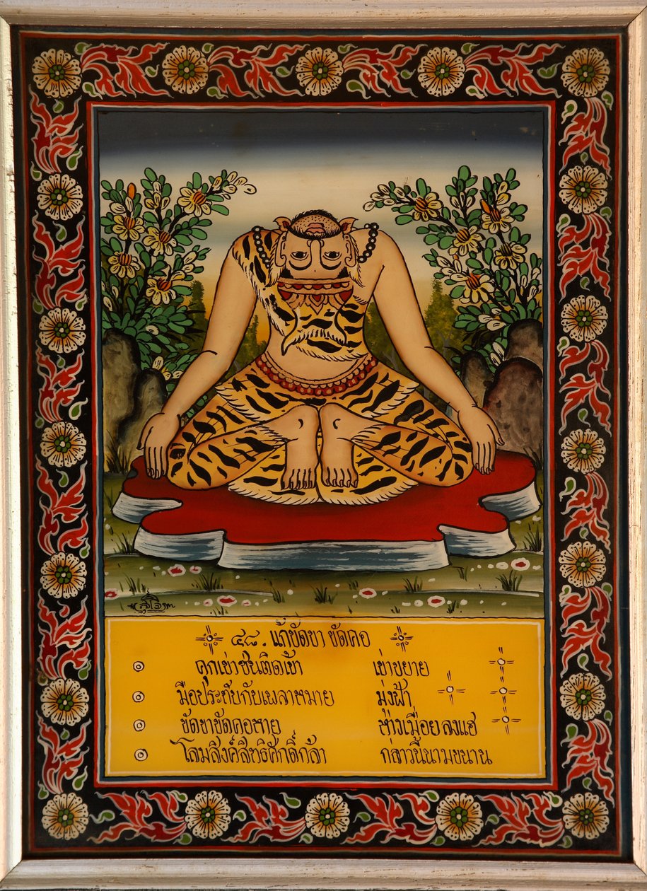 Volkschilderij dat een rishi of kluizenaar toont die yoga beoefent door Thai