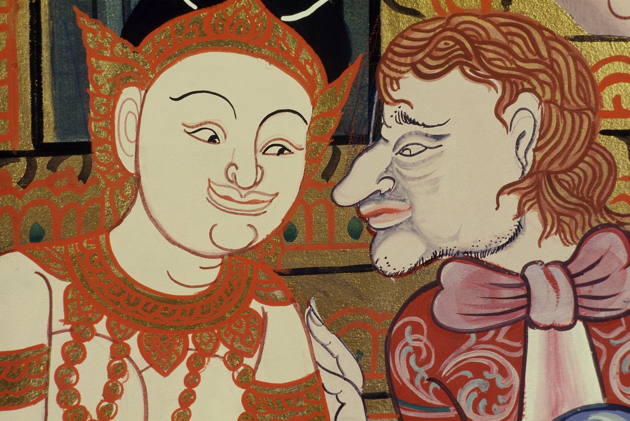 Hedendaagse schildering in klassieke stijl met Thaise en westerse mensen door Thai School