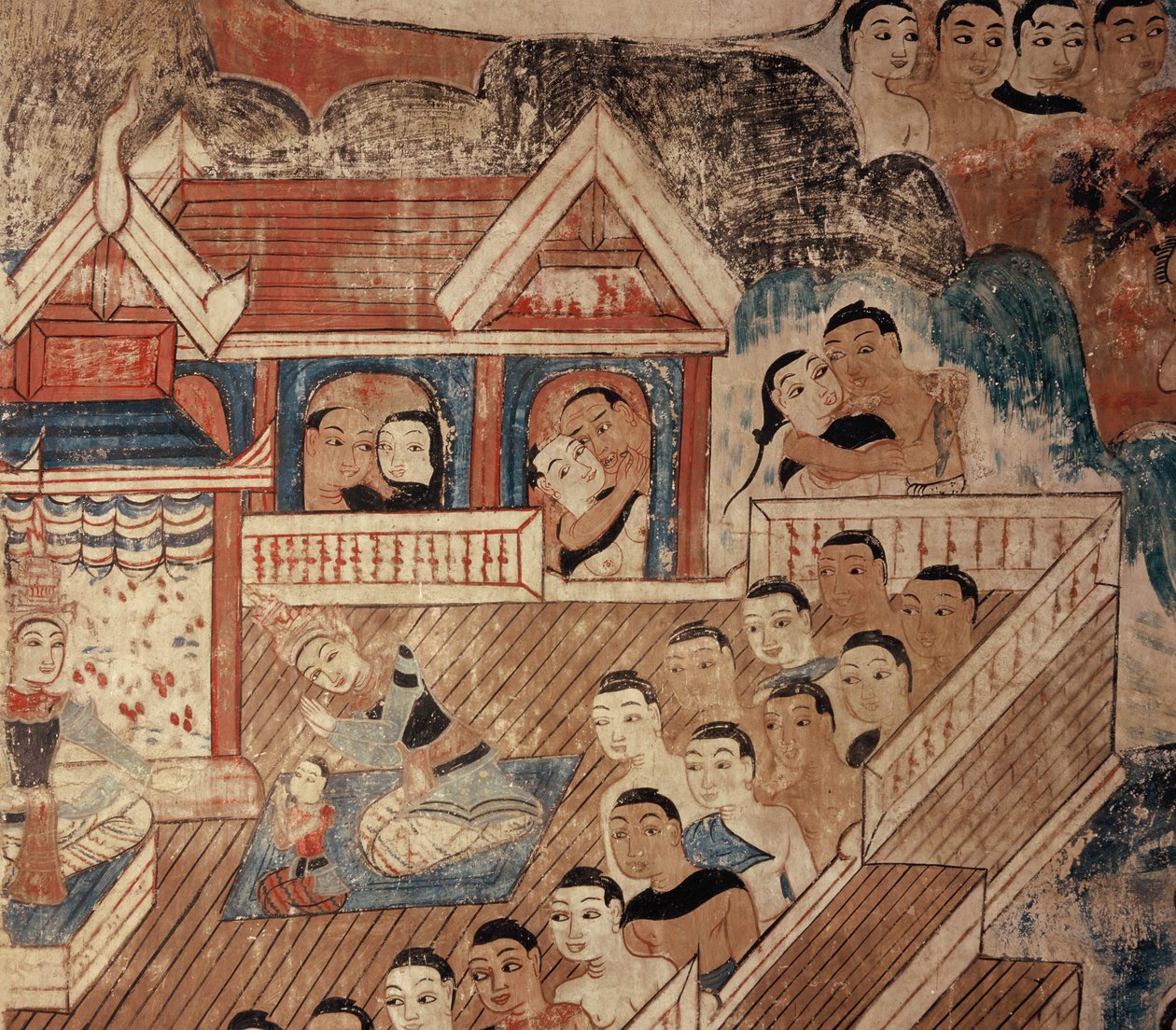 Detail van muurschildering door Thai School