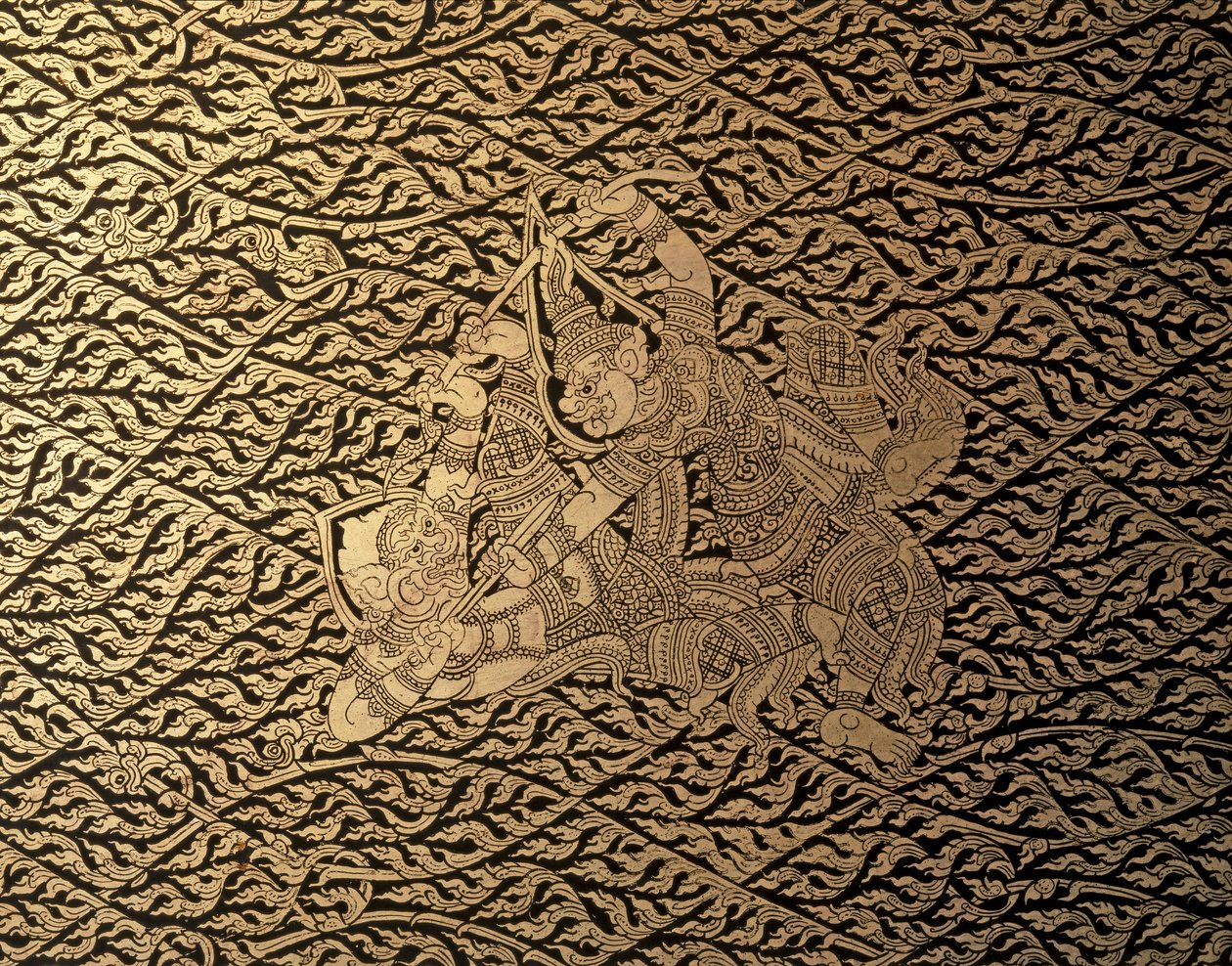 THAISE KUNST: Een episode uit de "Ramayana" met Kra Nak decoratie. Boekenkast, Bangkok St... door Thai School