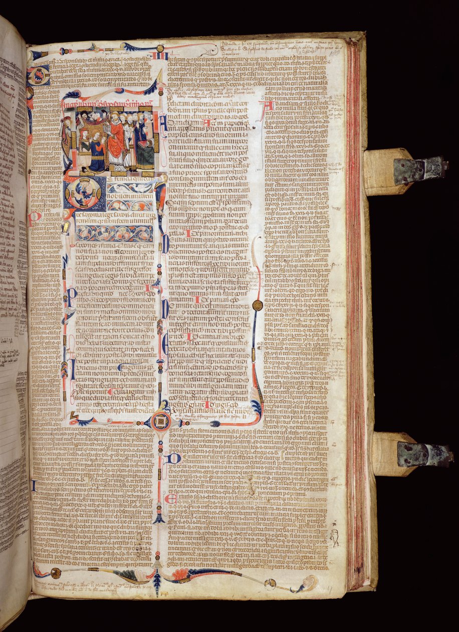 Ms McClean 136 f.188r Miniatuur van een priester die een bruid en bruidegom zegent, uit de Decretalen van Gregorius IX, Zuid-Frankrijk of Engeland, c.1300 door The Jonathan Alexander Master