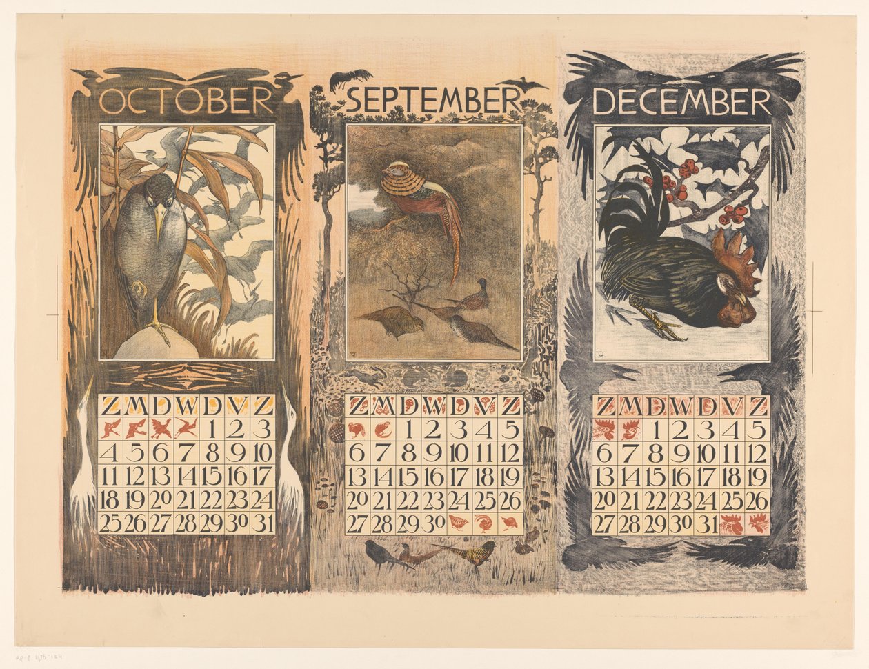 Kalenders voor oktober, september en december 1903 door Theo van Hoytema