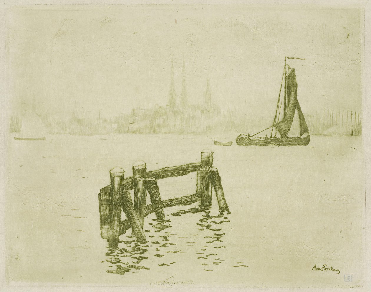 Gezicht op Amsterdam door Théo van Rysselberghe