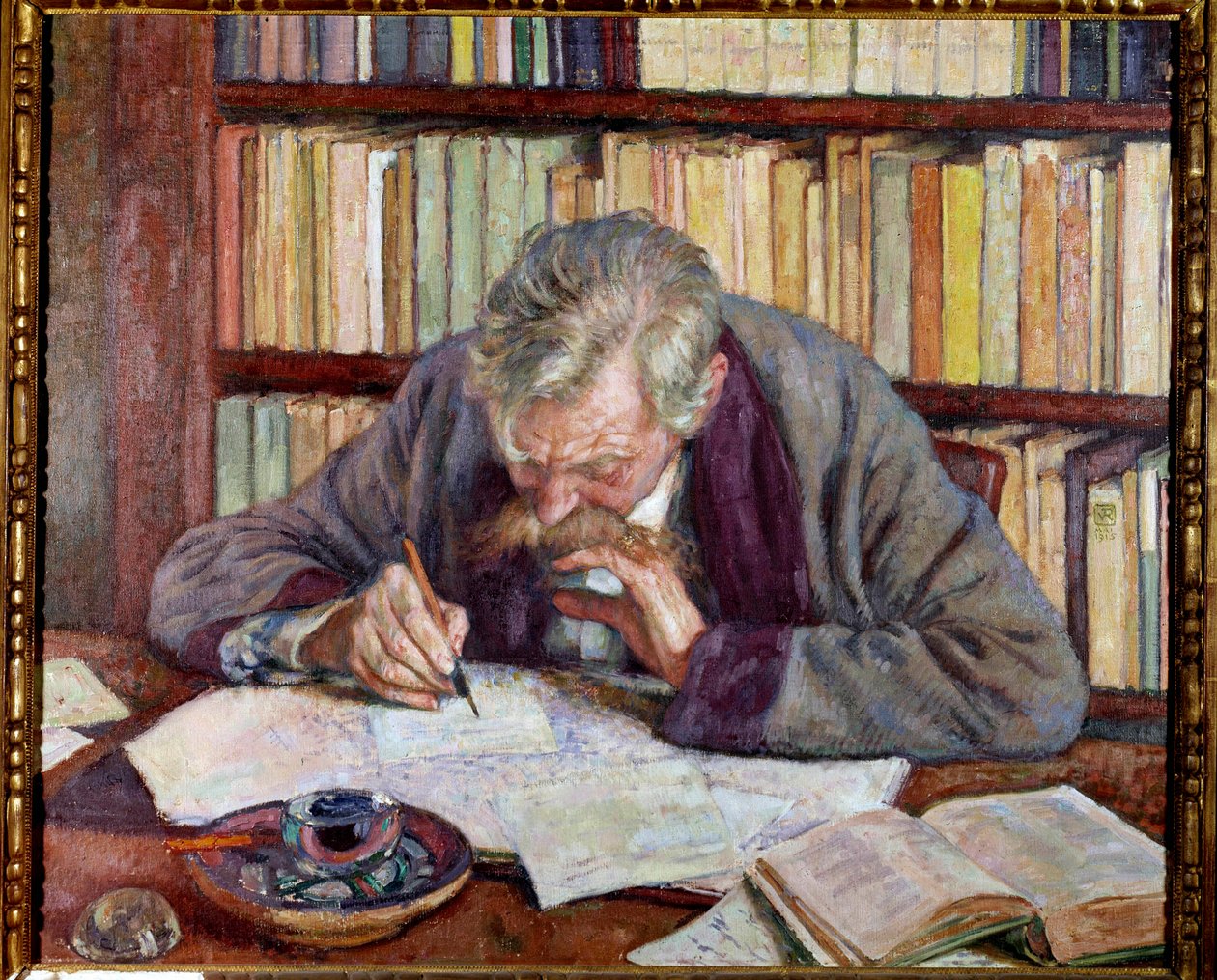 Portret van de Belgische dichter Emile Verhaeren aan zijn bureau door Théo van Rysselberghe