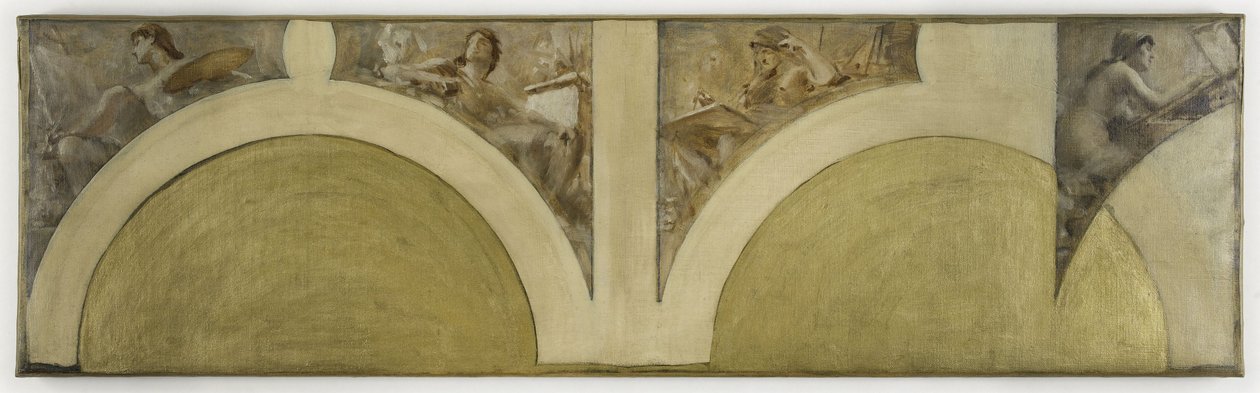 Schets voor de Salon des Arts van het Stadhuis van Parijs: De schilderkunst, de beeldhouwkunst, de architectuur, de gravure in taille douce, circa 1891 door Theobald Chartran