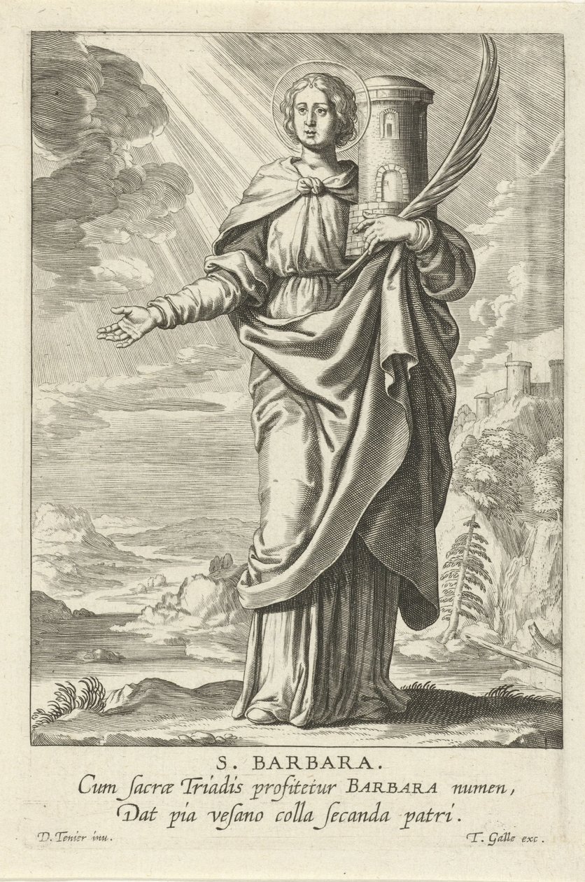 Heilige Barbara S. Barbara Vrouwelijke heiligen Speculum Illustratum Virginum (serie) door Theodoor Galle