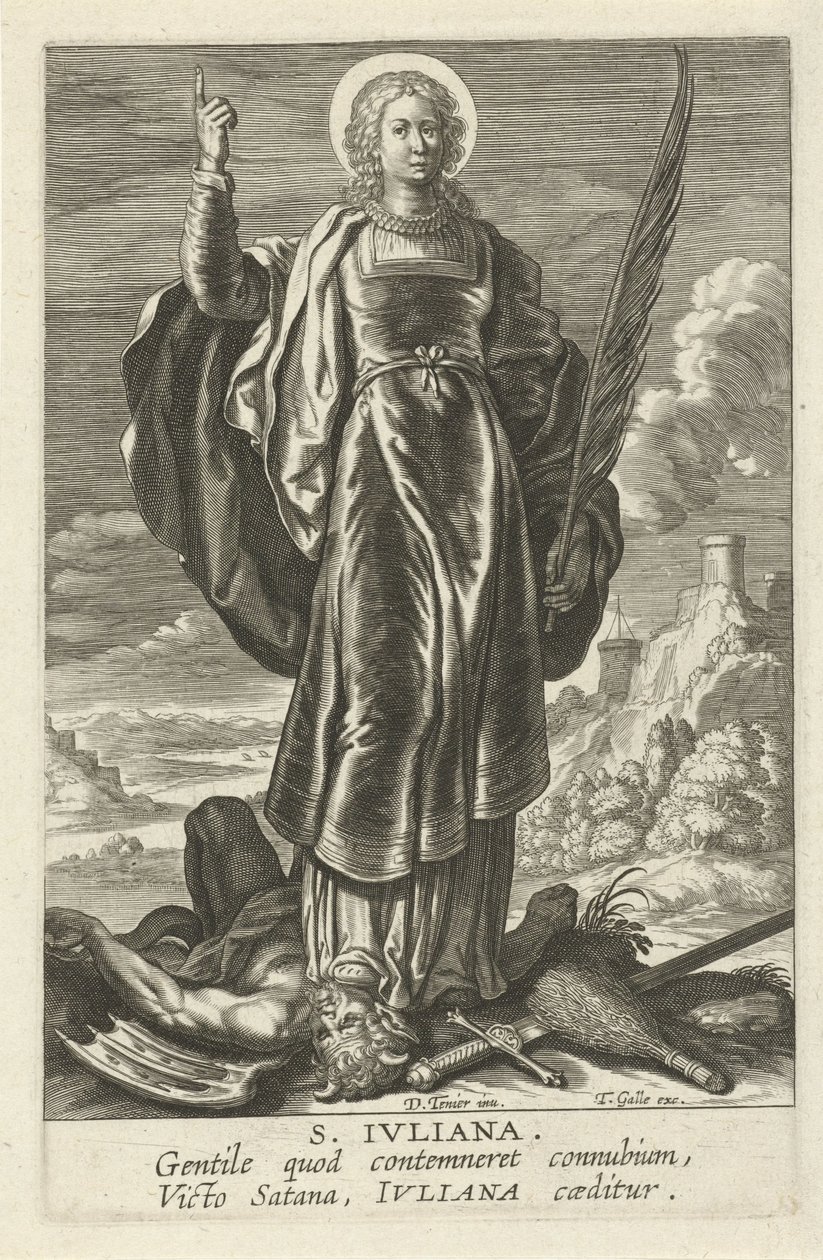 Heilige Juliana S. Jvliana (title on object) Vrouwelijke heiligen (series title) Speculum Illustratum Virginum (series title) door Theodoor Galle