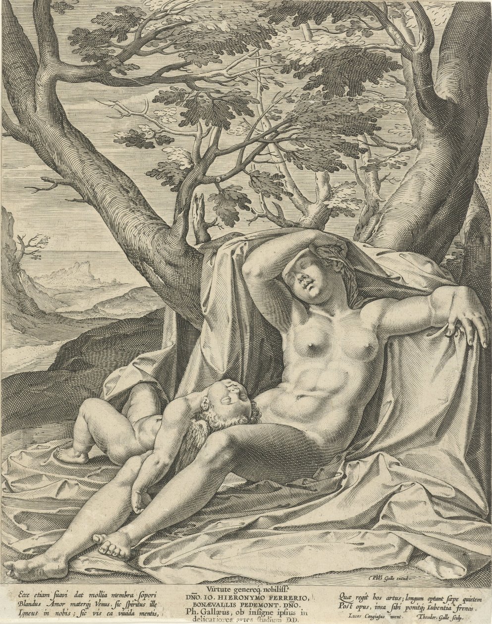 Slapende Venus en Cupido door Theodoor Galle