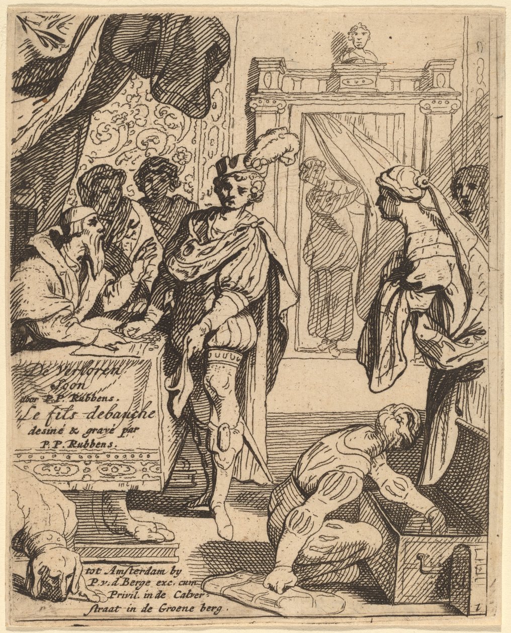 De verloren zoon ontvangt zijn erfdeel door Theodoor van Thulden after Sir Peter Paul Rubens