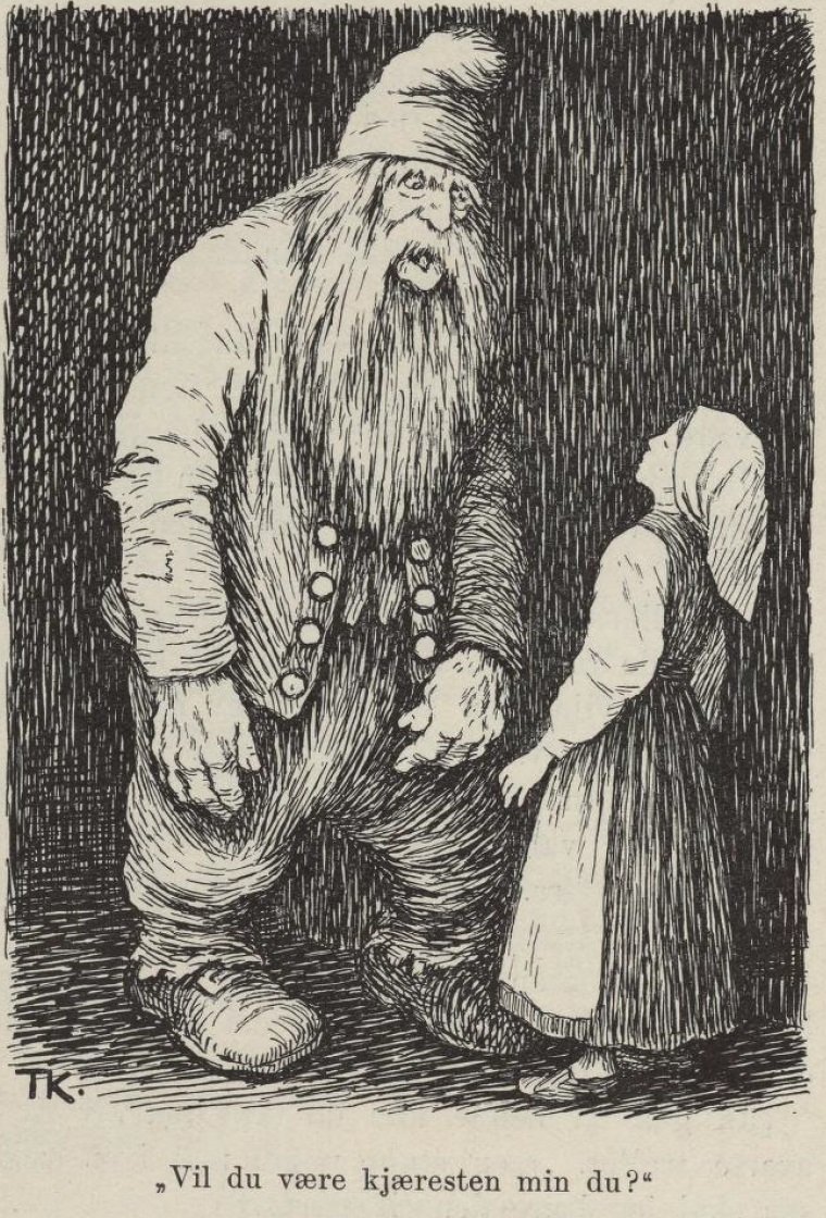 De Oude Dame en haar Kip door Theodor Kittelsen