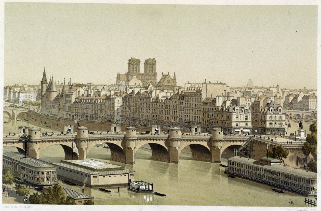 Île de la Cité en de Pont Neuf in Parijs door Theodor Josef Hubert Hoffbauer