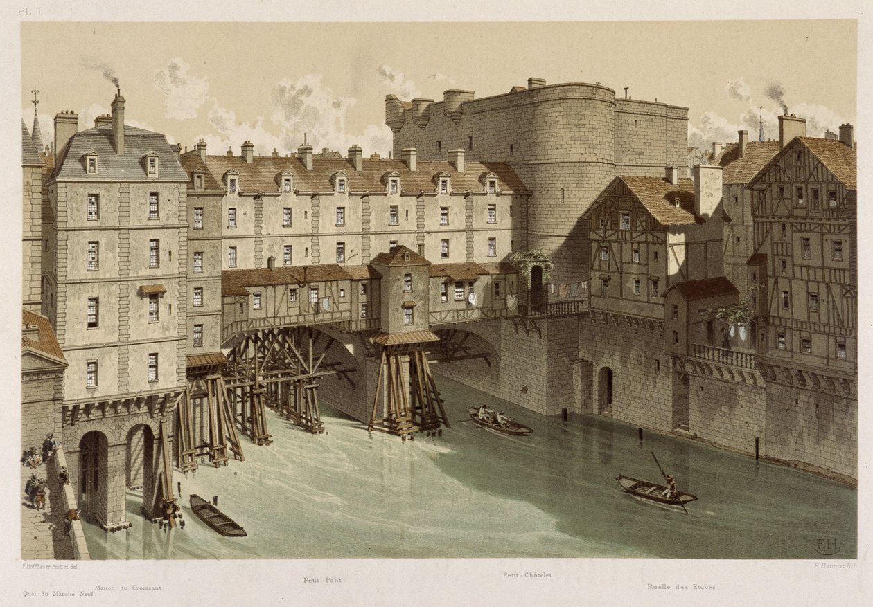 Le petit Chatelet en de kleine brug door Theodor Josef Hubert Hoffbauer