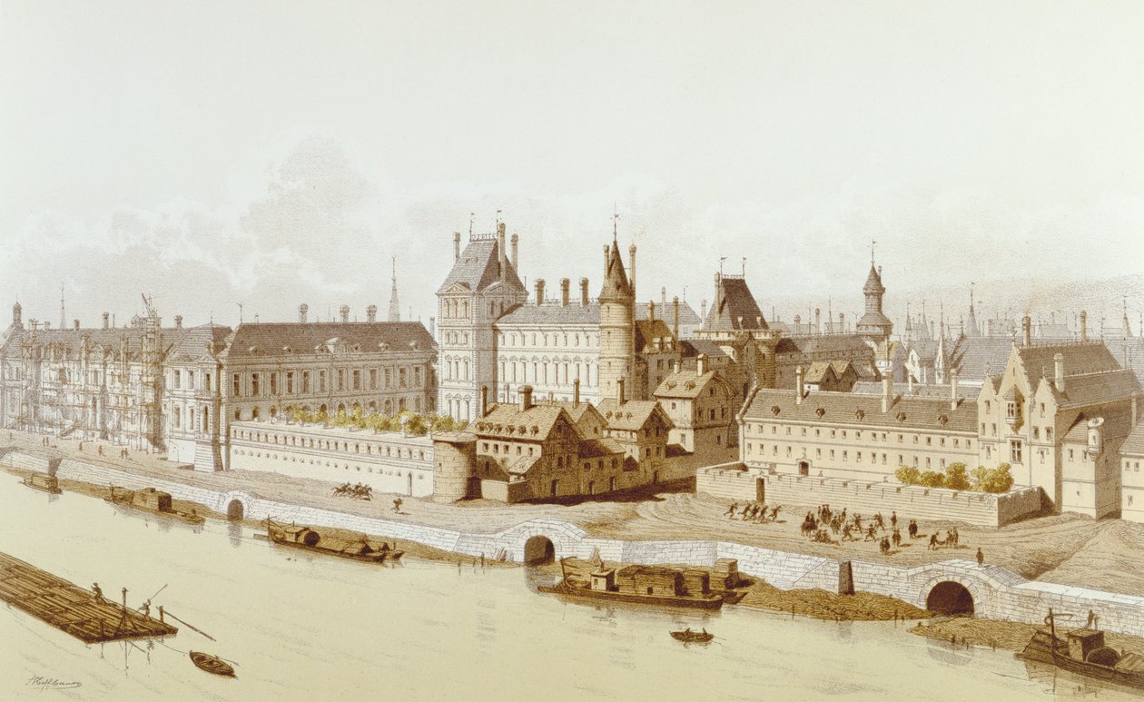 Het Louvre en het Hôtel du Petit-Bourbon in 1622 tijdens het bewind van Lodewijk XIII, 1885 door Theodor Josef Hubert Hoffbauer