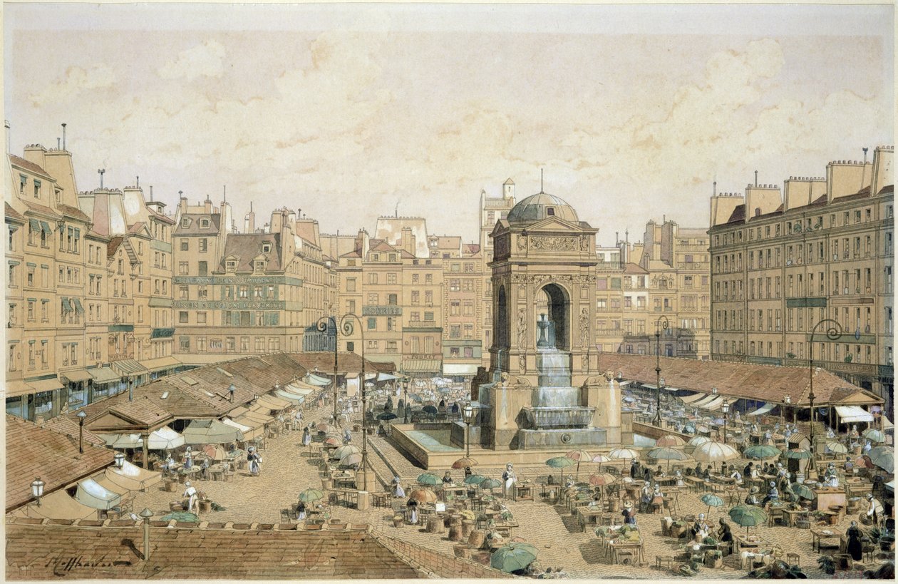 De Marche aux Innocents (pen en inkt en aquarel op papier) door Theodor Josef Hubert Hoffbauer