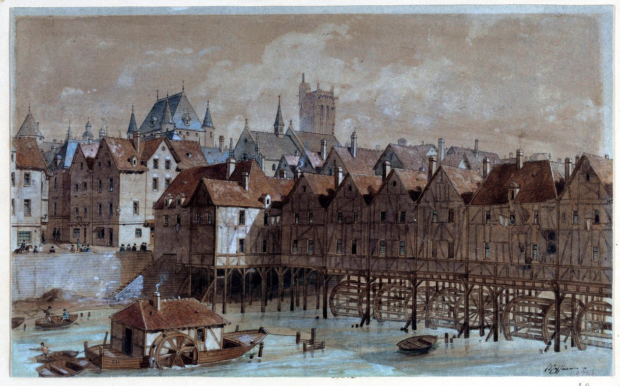 Uitzicht op de Meuniersbrug door Theodor Josef Hubert Hoffbauer