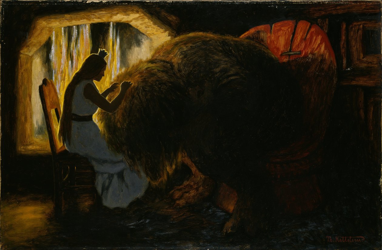 De prinses plukt luizen van de trol door Theodor Kittelsen