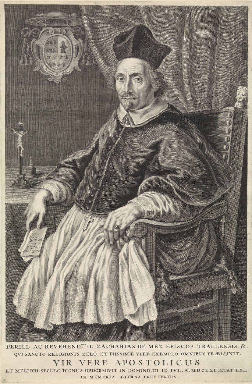 Portret van Zacharias de Mez, bisschop van Tralles door Theodor Matham