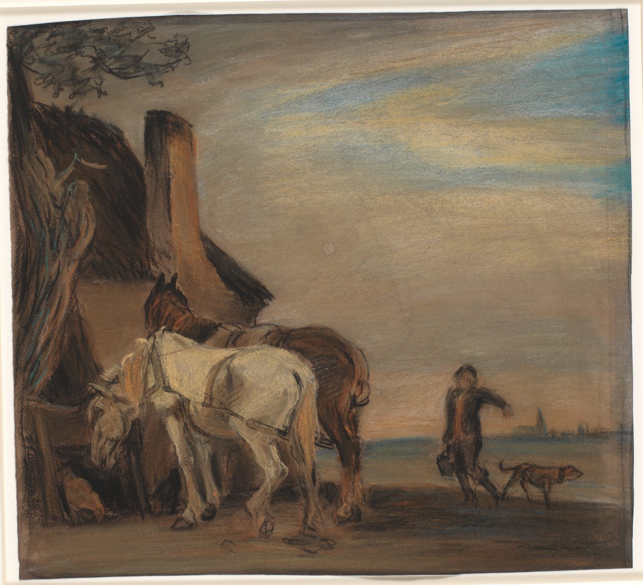 Jongen die water brengt naar twee paarden (kopie naar schilderij van Paulus Potter in het Louvre) door Theodor Philipsen