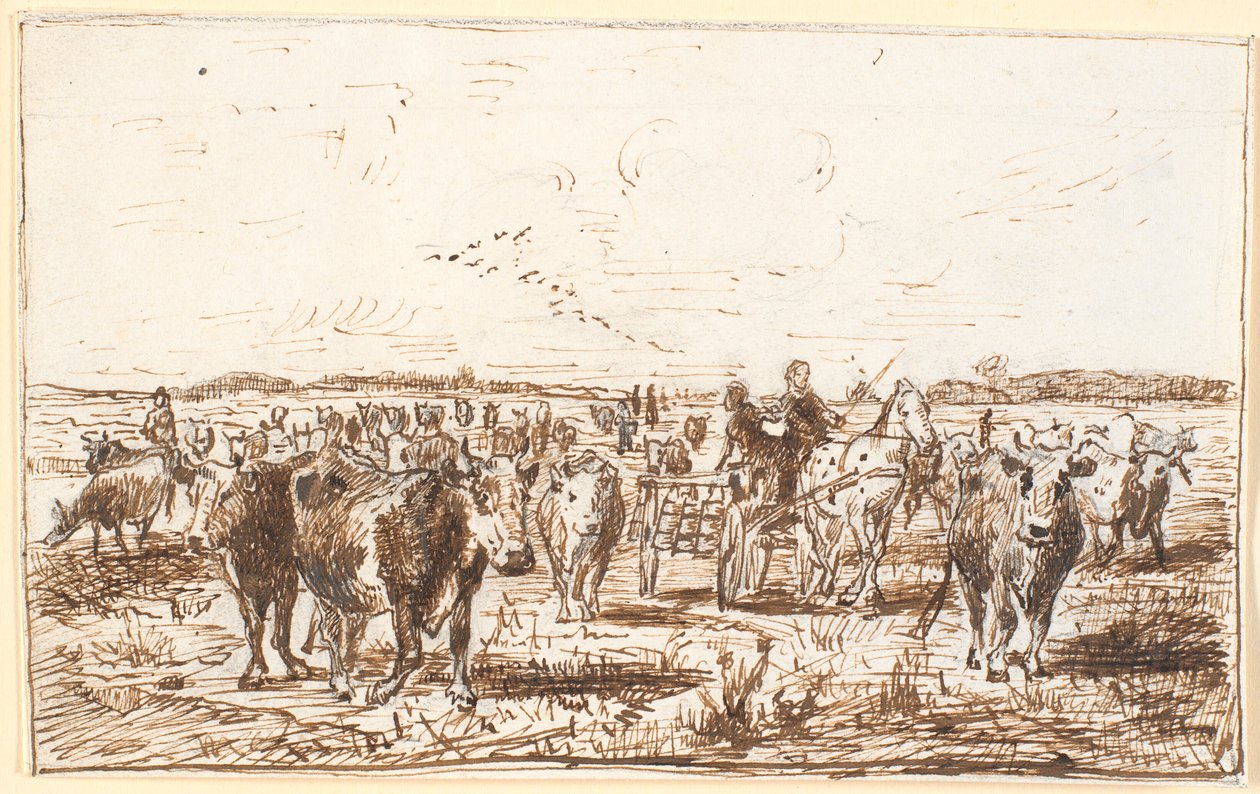 Vee en melkkoets op een veld door Theodor Philipsen