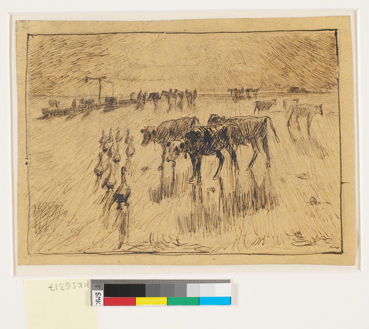 Met de zon in de ogen. Hollænderbrønden op Saltholmen, late namiddag door Theodor Philipsen