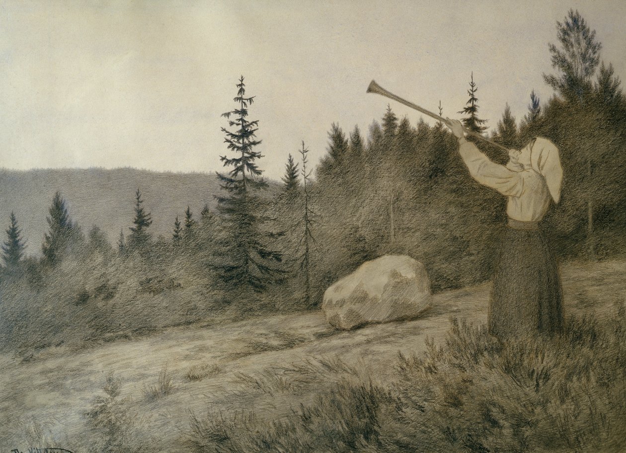 Onder de berg klinkt een houtblaasinstrument door Theodor Kittelsen