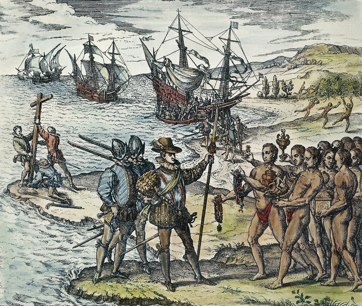 Columbus landt in de Indiën. 1594 door Theodor de Bry