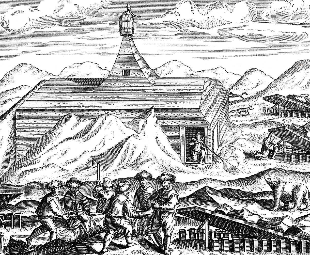 Een beer in stukken snijden op de Noordpool, c.1600 door Theodor de Bry