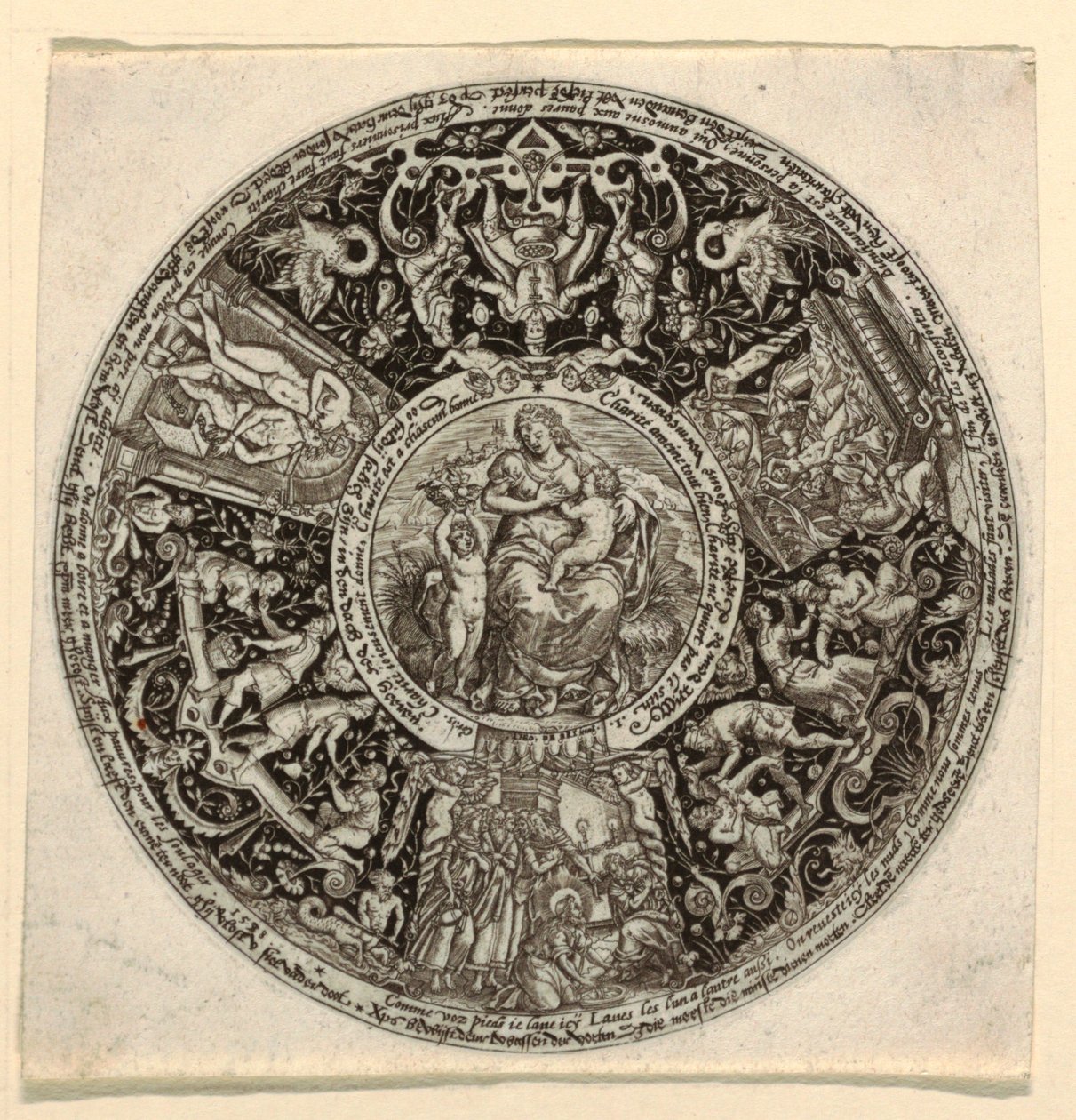 Ontwerp voor een gegraveerde tazza met een allegorie van liefdadigheid door Theodor de Bry
