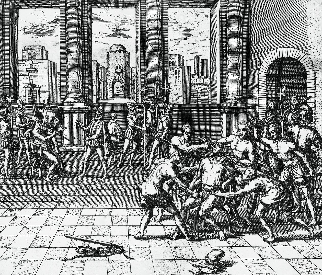Inca-keizer Atahualpa gewurgd door Pizarro