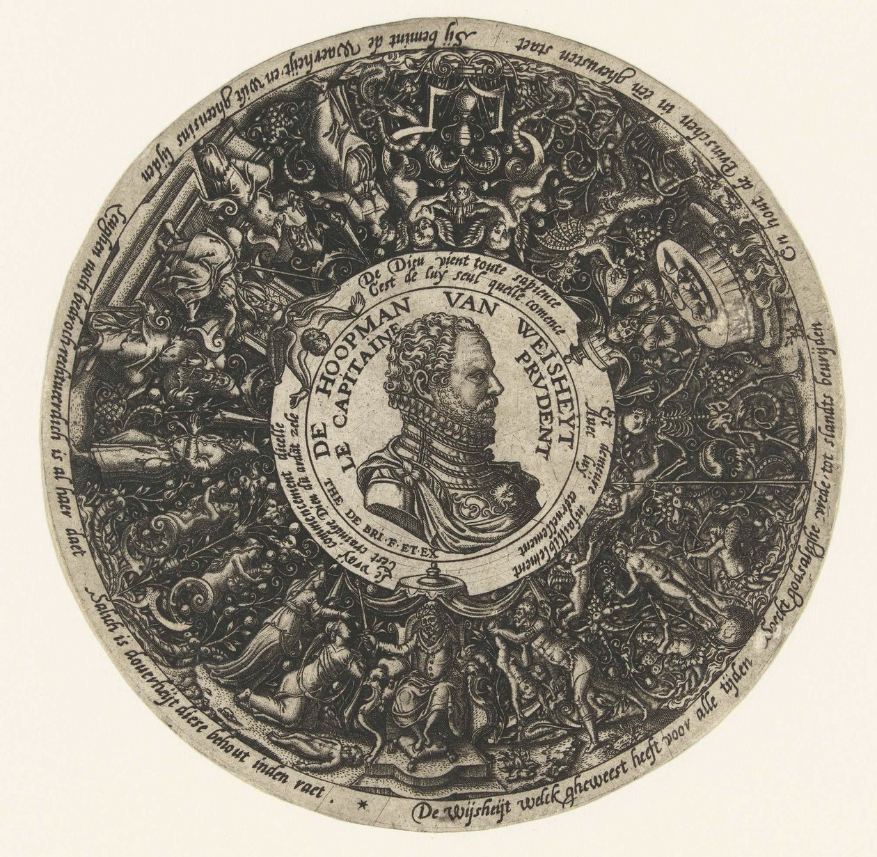 Medaillon met de buste van Kapitein van Wijsheid, Theodor de Bry, ca. 1577 - ca. 1578 door Theodor de Bry