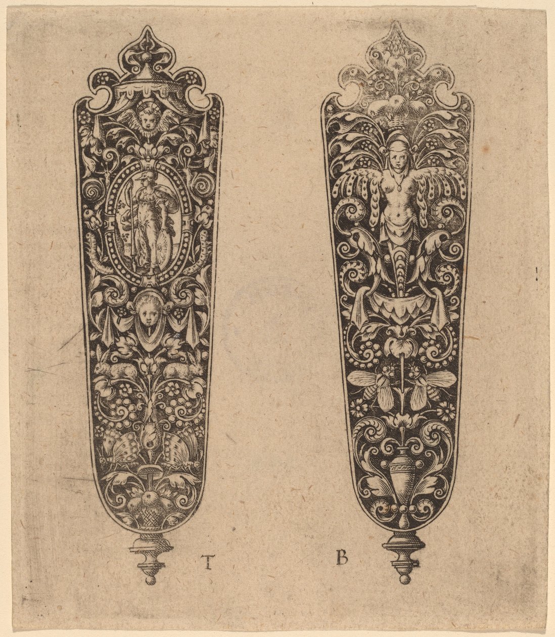 Ornament voor mesheft door Theodor de Bry