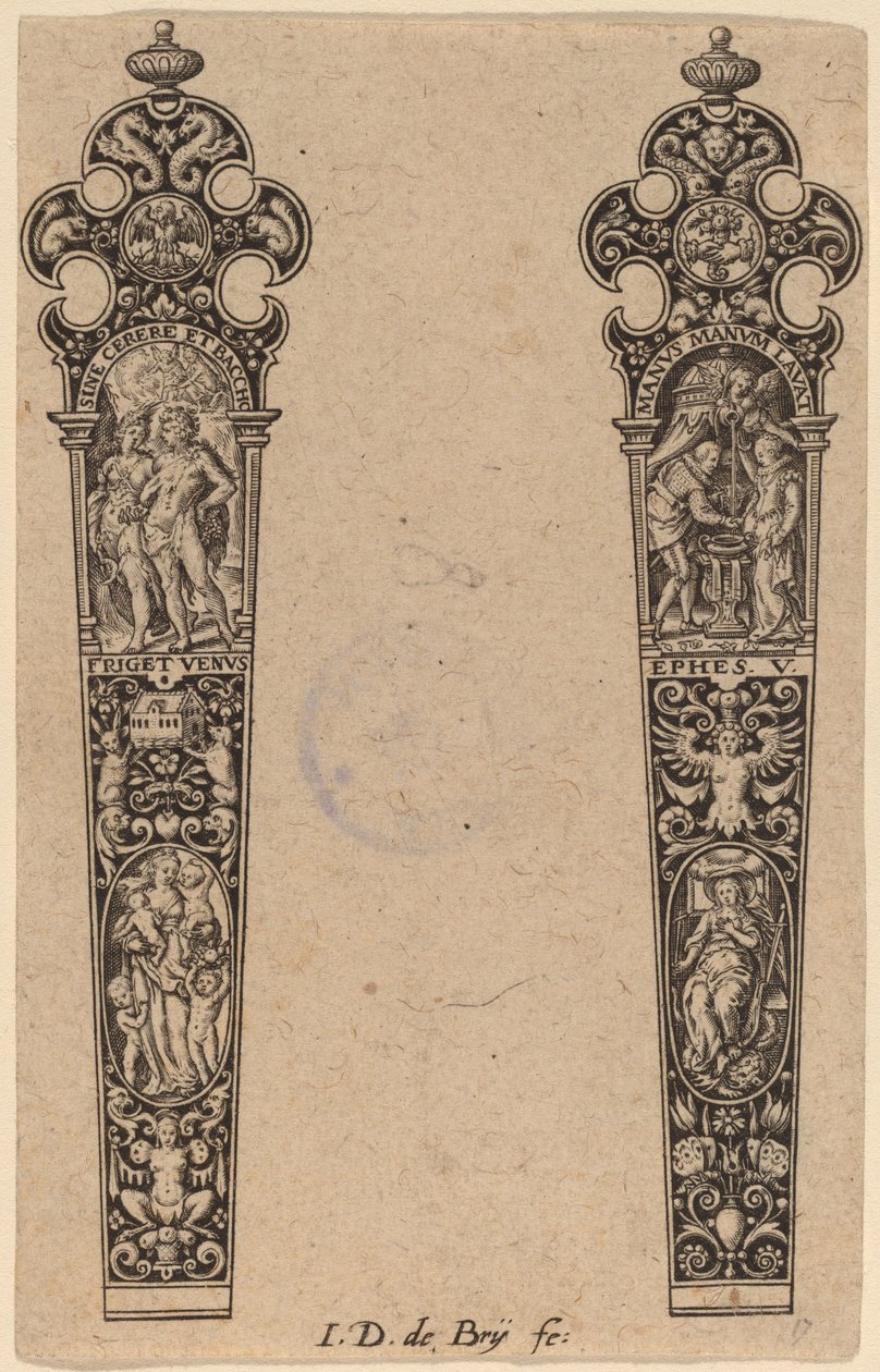 Ornament voor mesheft door Theodor de Bry