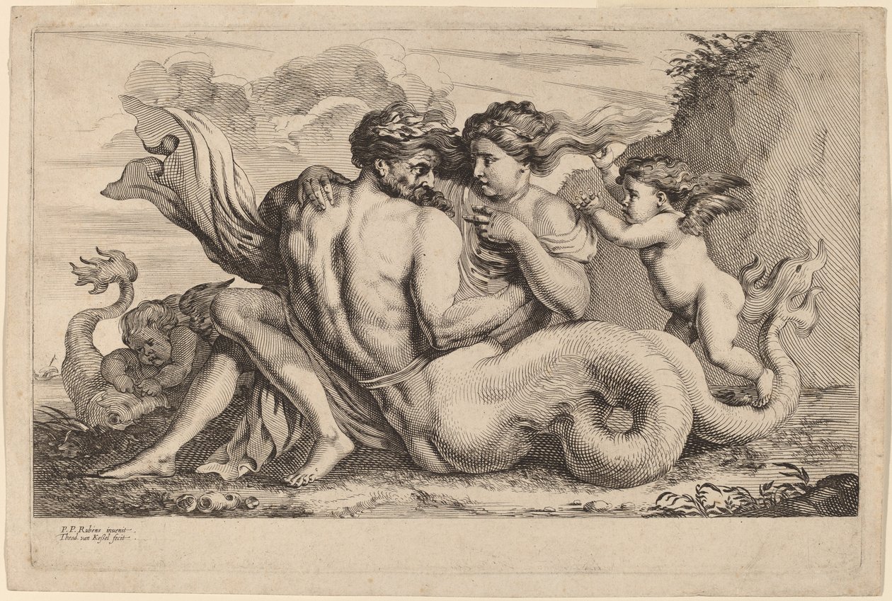 Sirene en Triton door Theodor van Kessel after Sir Peter Paul Rubens