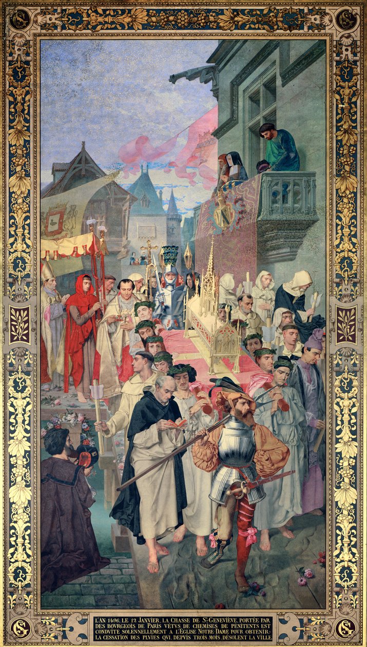 Processie van de reliekschrijn van St. Genevieve in 1496 door Theodore Pierre Nicolas Maillot