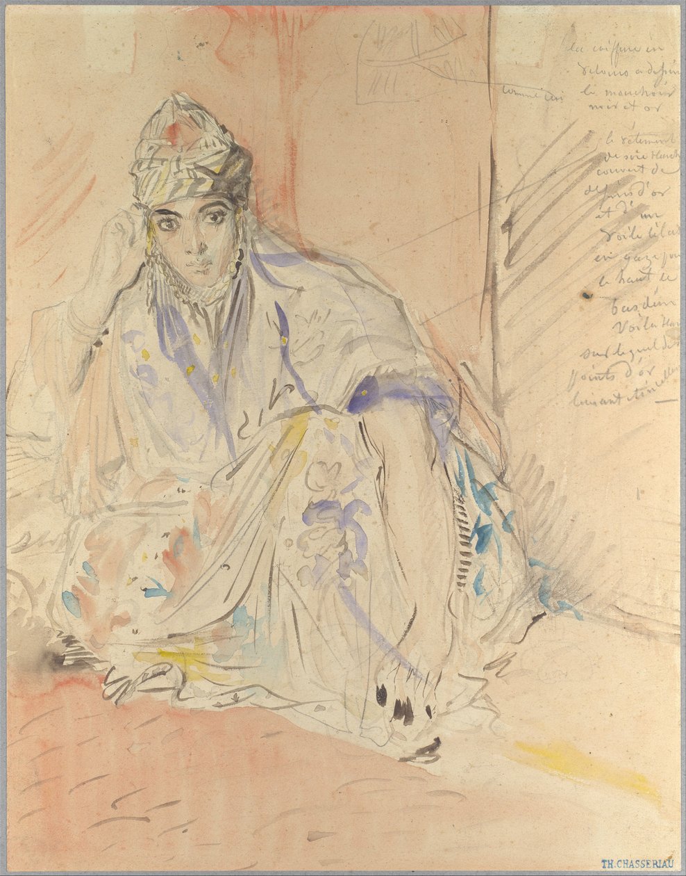 Joodse vrouw uit Algiers, zittend op de grond door Théodore Chassériau
