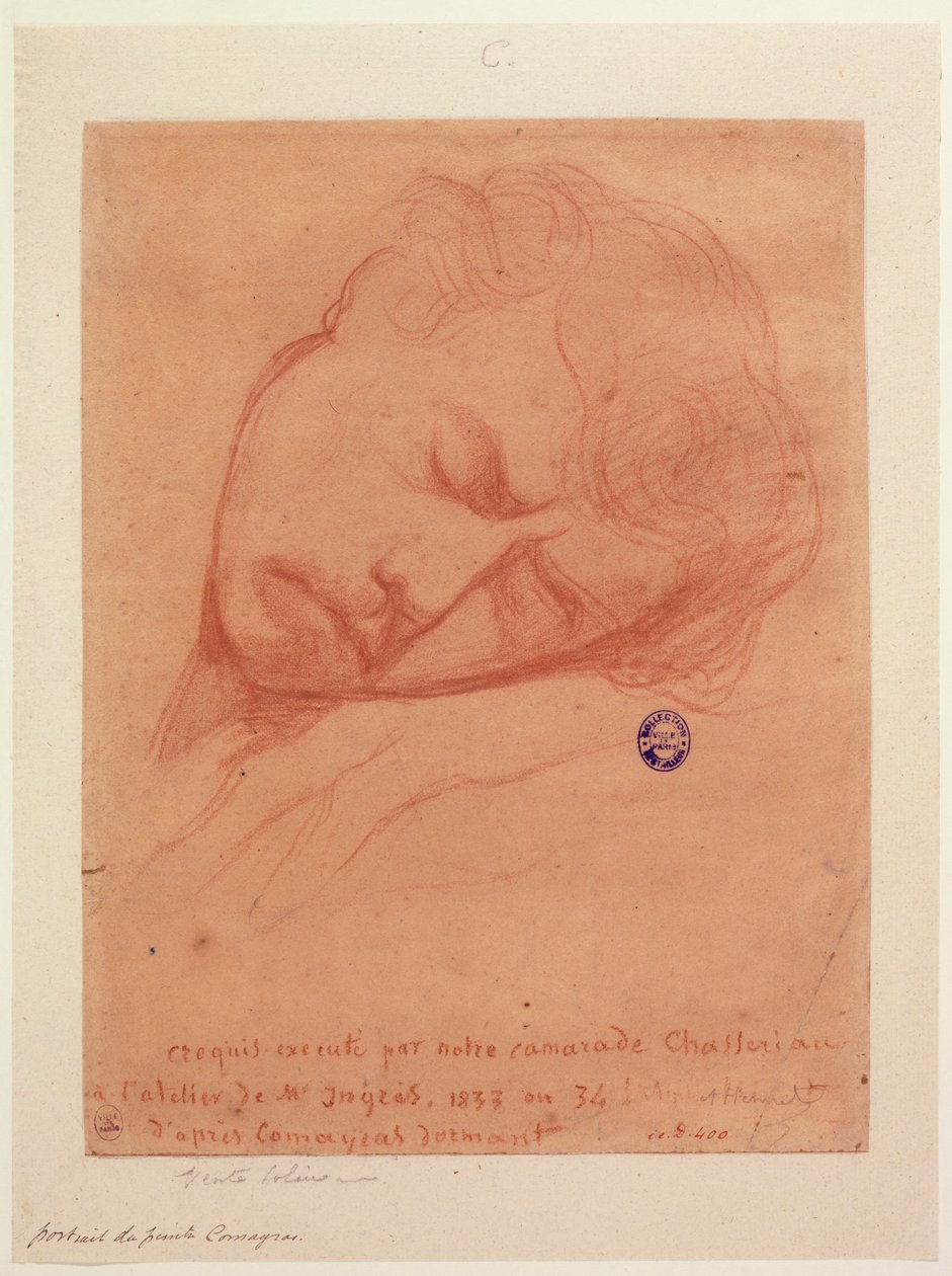 Portret van de slapende schilder Comayras door Théodore Chassériau