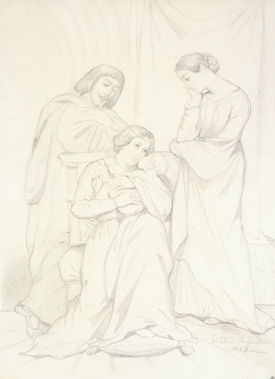 Vermoedelijk Portret van de Graaf Oscar de Ranchicourt en zijn Familie in Troubadour Kostuums door Théodore Chassériau
