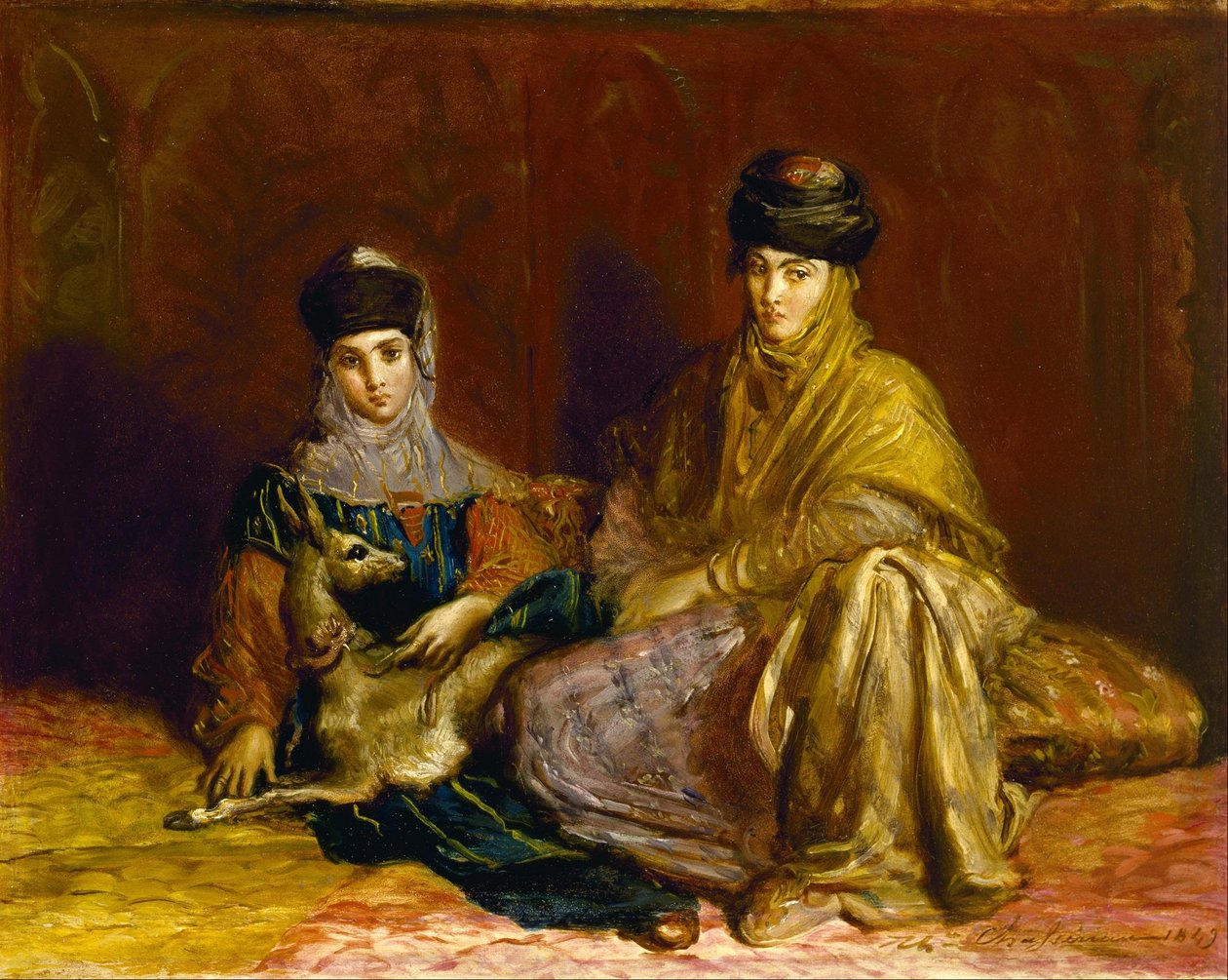 Vrouw en meisje uit Constantine met een gazelle door Théodore Chassériau