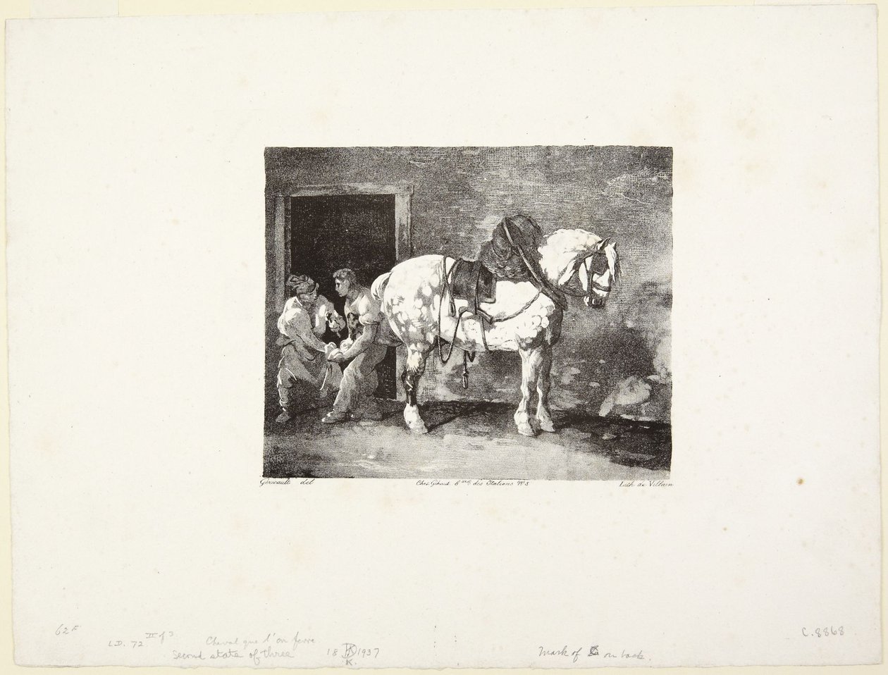 A  Horse being Shod (Een paard dat wordt beslagen) door Theodore Gericault