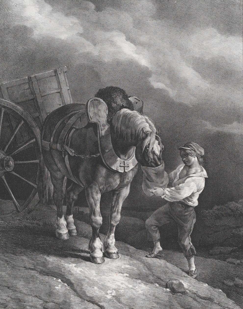 Jongen die een Paard met een Neuszak Voert door Theodore Gericault