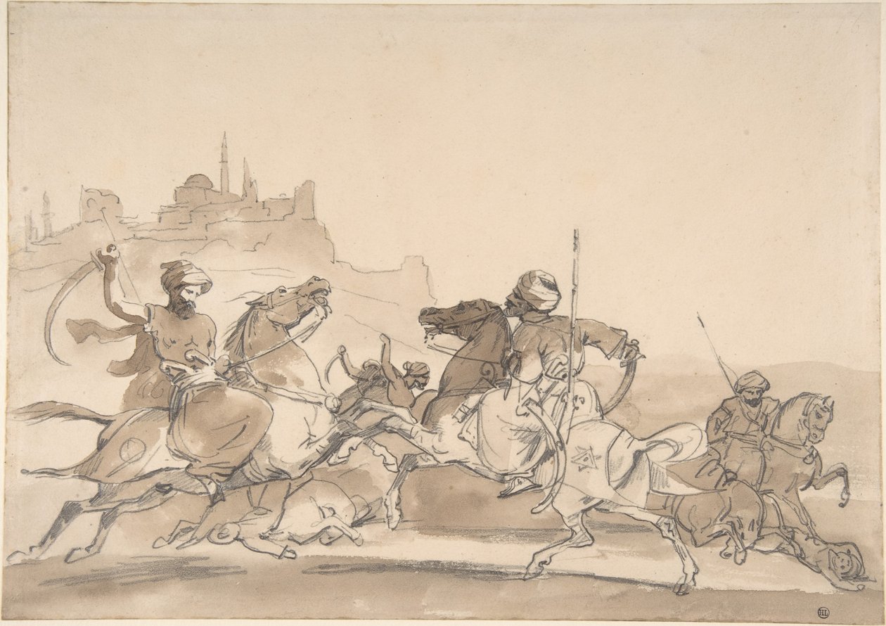 Gevecht tussen oosterse ruiters door Theodore Gericault